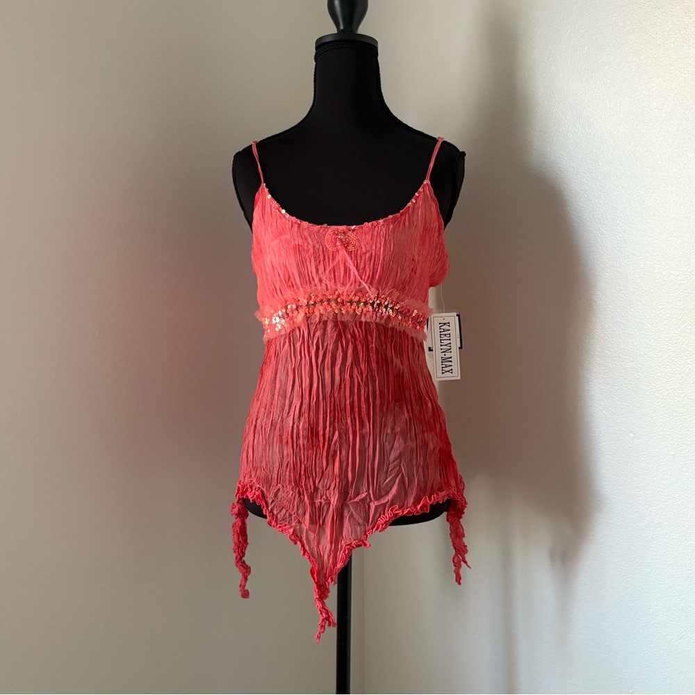 NWT Kaelyn-Max Pink Sequin Asymmetrical Cami Top- Size Large
